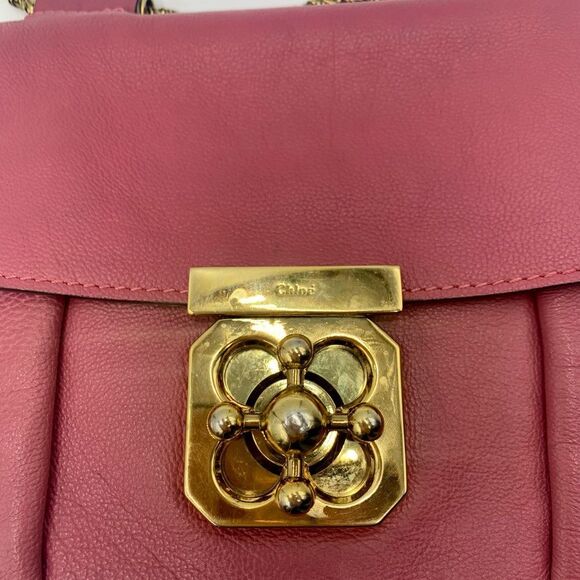 Auth Luxe Chloe Fuchsia Leather Elsie Shoulder Bag Hardware Turn Lock Excellent - Picture 13 of 16